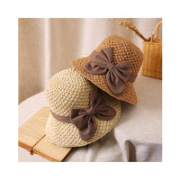 Coralie - Handgefertigter Sonnenhut mit Schleife – Khaki + Beige