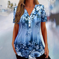 Briala - Geblümte V-Ausschnitt-Bluse – Blau
