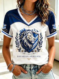 Damen-T-Shirt mit deutschem bayerischen Löwen-Print und V-Ausschnitt – als bild