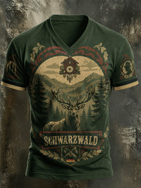 Herren-T-Shirt im Schwarzwald-Vintage-Stil mit V-Ausschnitt – Grün