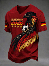 Bedrucktes T-Shirt mit V-Ausschnitt für Männer Deutscher Fußballfan – Rot