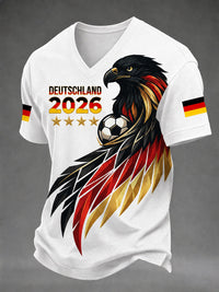 Bedrucktes T-Shirt mit V-Ausschnitt für Männer Deutscher Fußballfan – Weiß