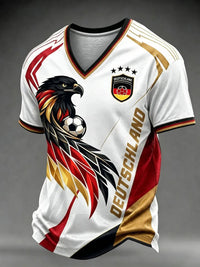 Männer Deutschland Fußball Fan Print T-Shirt mit V-Ausschnitt – Weiß