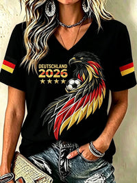 Frauen Deutschland Fußball Fan Bedrucktes T-Shirt – Schwarz