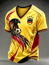 Männer Deutschland Fußball Fan Print T-Shirt mit V-Ausschnitt – Gelb