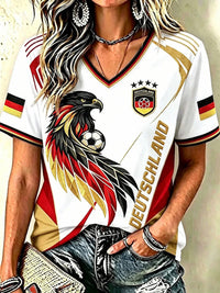 Frauen Deutschland Fußball Fan Kurzarm T-Shirt – Weiß