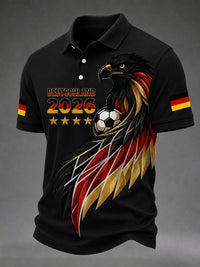 Herren deutscher Fußballfan bedrucktes lässiges T-Shirt – Schwarz