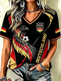 Frauen Deutschland Fußball Fan Kurzarm T-Shirt – Schwarz