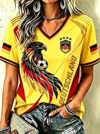 Frauen Deutschland Fußball Fan Kurzarm T-Shirt – Gelb