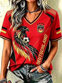 Frauen Deutschland Fußball Fan Kurzarm T-Shirt – Rot