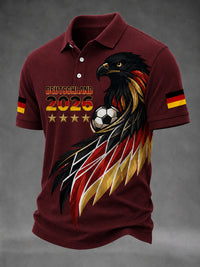 Herren deutscher Fußballfan bedrucktes lässiges T-Shirt – Weinrot