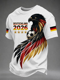Herren-Waffelpiqué-T-Shirt mit deutschem Fußballfan-Print – Weiß