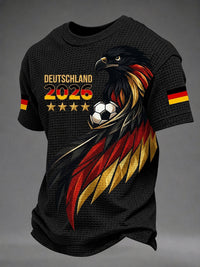 Herren-Waffelpiqué-T-Shirt mit deutschem Fußballfan-Print – Schwarz