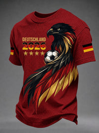 Herren-Waffelpiqué-T-Shirt mit deutschem Fußballfan-Print – Rot