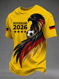Herren-Waffelpiqué-T-Shirt mit deutschem Fußballfan-Print – Gelb