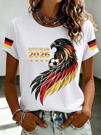 Damen-T-Shirt mit Fußballfan-Print von Deutschland – Weiß
