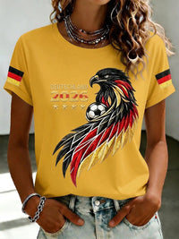 Damen-T-Shirt mit Fußballfan-Print von Deutschland – Gelb