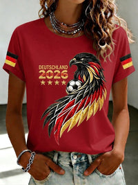 Damen-T-Shirt mit Fußballfan-Print von Deutschland – Rot