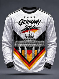 Herren-Fußballfan-Waffelpullover mit Aufdruck aus Deutschland – Weiß