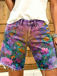 Damen-Shorts im Retro-Stil mit Ölgemälde-Blumenmuster – als bild
