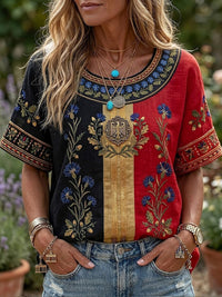 Damen-Boho-T-Shirt mit deutschem Blumenmuster – als bild