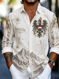 Herren-Freizeithemd mit österreichischer Edelweiß-Flaggen-Print – Cremig-Weiß