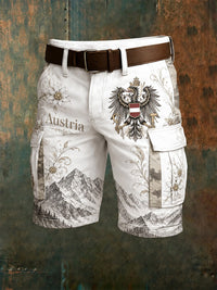 Herren-Shorts mit österreichischem Muster und künstlerischem Print – Cremig-Weiß