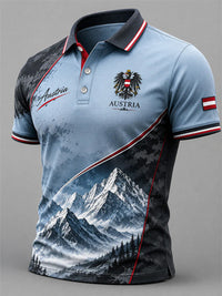 Herren-A-Polo mit lässigem Schneeberglandschaftsdruck – Himmelblau