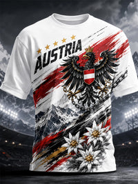 Herren-T-Shirt mit lässigem Motiv von österreichischen schneebedeckten Bergen – Weiß
