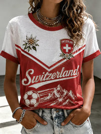 Damen-Fußballfan-T-Shirt aus der Schweiz mit O-Ausschnitt und Print – als bild