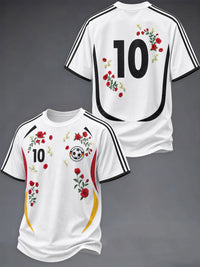 Herren-T-Shirt im Deutschland-Stil mit Blumenmuster und kurzen Ärmeln – Weiß