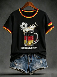 Damen-Artprint-T-Shirt mit kurzen Ärmeln, Deutschland-Design – Schwarz