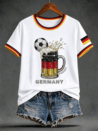 Damen-Artprint-T-Shirt mit kurzen Ärmeln, Deutschland-Design – Weiß