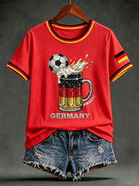 Damen-Artprint-T-Shirt mit kurzen Ärmeln, Deutschland-Design – Rot