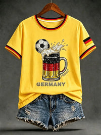Damen-Artprint-T-Shirt mit kurzen Ärmeln, Deutschland-Design – Gelb