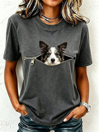 Damen-T-Shirt mit niedlichem Border Collie – Dunkelgrau