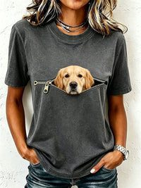 Damen-T-Shirt mit niedlichem Golden Retriever – Dunkelgrau
