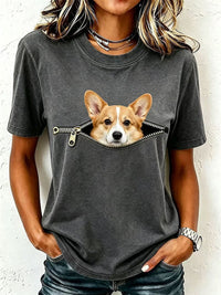 Damen-T-Shirt mit niedlichem Corgi – Dunkelgrau