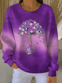 Frauen Alzheimer-Bewusstsein Kunst Lila Blumen bedrucktes Sweatshirt – Lila