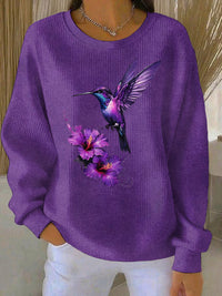 Damen Lila Kunstdruck Casual Sweatshirt – als bild