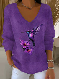 Damen Lila Kunst gedruckt Casual Top – als bild