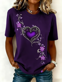 Damen-Vintage-T-Shirt mit lila Blumen kunst druck – Lila