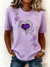 Damen-Vintage-T-Shirt mit lila Blumen kunst druck – Hell Lila