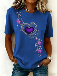 Damen-Vintage-T-Shirt mit lila Blumen kunst druck – Blau