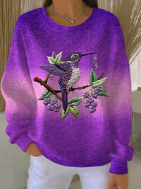 Damen-Kolibri mit Blumen druck Casual Sweatshirt mit lila Steigung – als bild