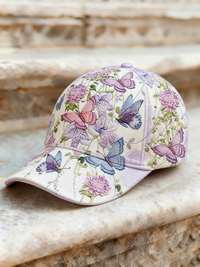 Unisex Casual Lila Schmetterling und Blumen hut – als bild