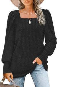 Britta | Lässiger Pullover mit Quadrat-Ausschnitt – Schwarz