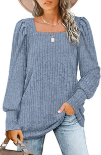 Britta | Lässiger Pullover mit Quadrat-Ausschnitt – Blau