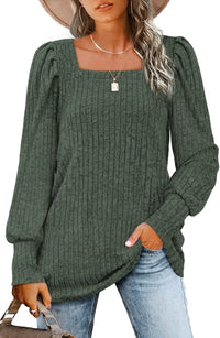 Britta | Lässiger Pullover mit Quadrat-Ausschnitt – Grün