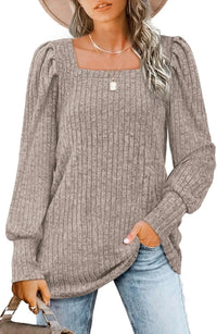Britta | Lässiger Pullover mit Quadrat-Ausschnitt – Khaki